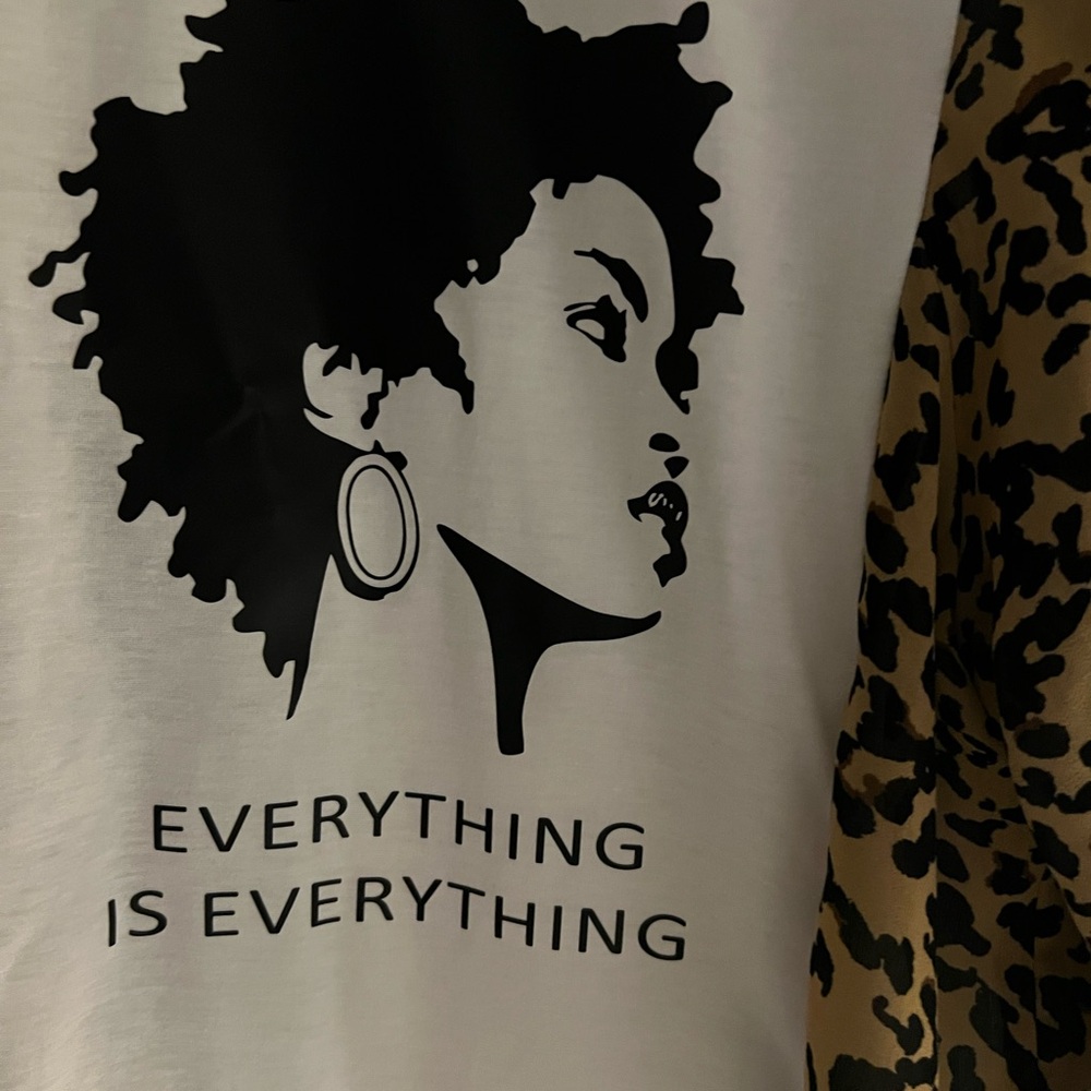 LAURYN HILL UPCYCLED TEE CHEETAH PRINT LONG SLEEVES WHITE BLACK NWT